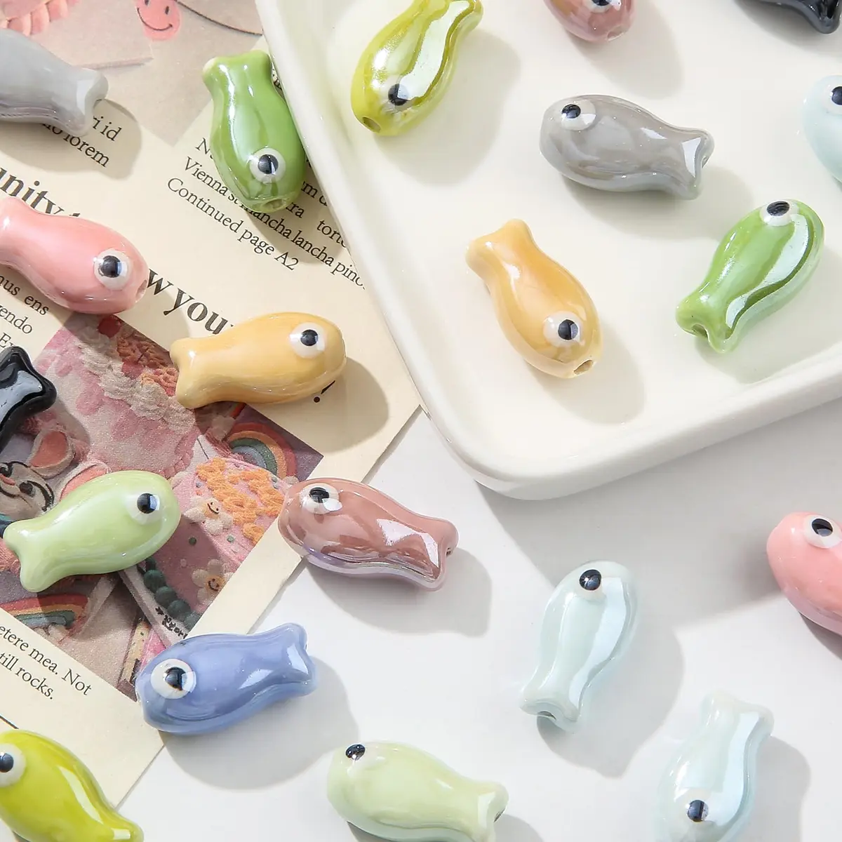 ANCADN Ceramic Fish Beads 20pcs | Cute Animal Beads for DIY Jewelry (Pink & Blue, Medium) - view 6
