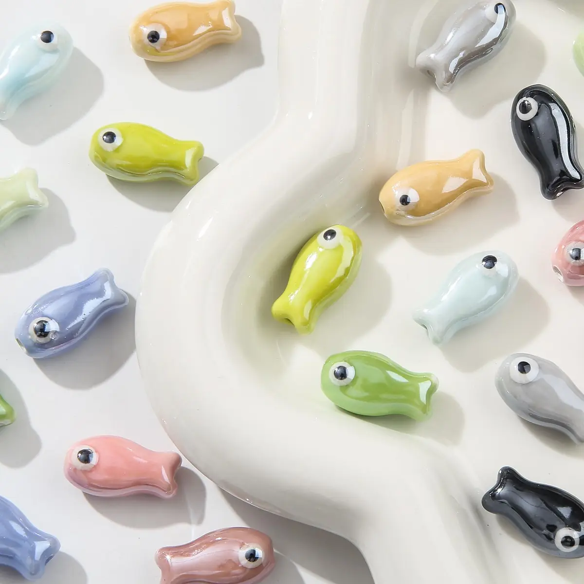 ANCADN Ceramic Fish Beads 20pcs | Cute Animal Beads for DIY Jewelry (Pink & Blue, Medium) - view 8