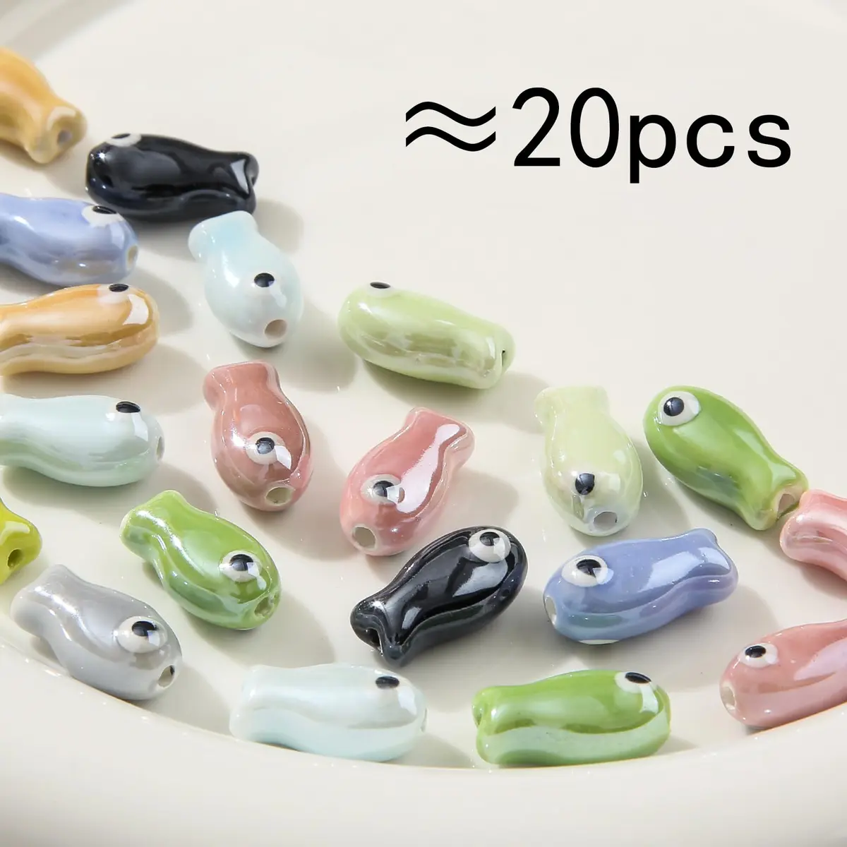 ANCADN Ceramic Fish Beads 20pcs | Cute Animal Beads for DIY Jewelry (Pink & Blue, Medium) - view 2