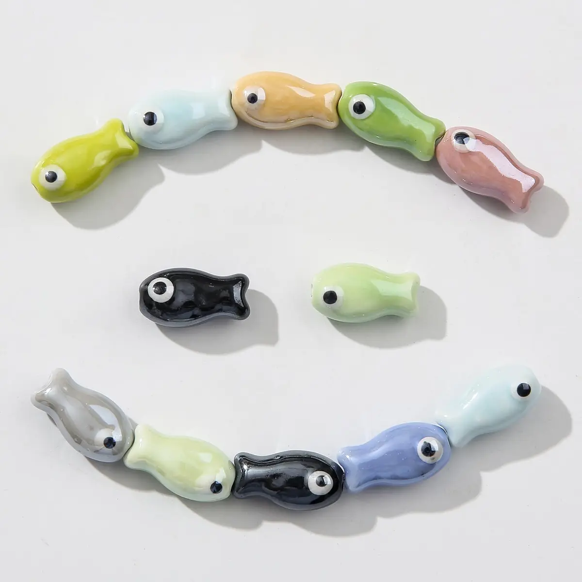 ANCADN Ceramic Fish Beads 20pcs | Cute Animal Beads for DIY Jewelry (Pink & Blue, Medium) - view 4