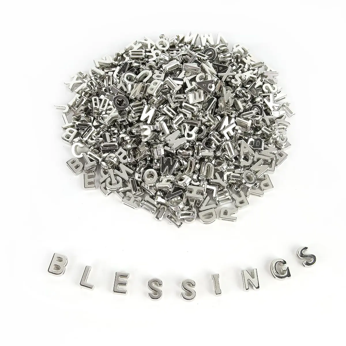 Horsdo Alphabet Letter Beads 9x12mm | Silver Plastic Loose Beads for Jewelry & Crafts - main product image