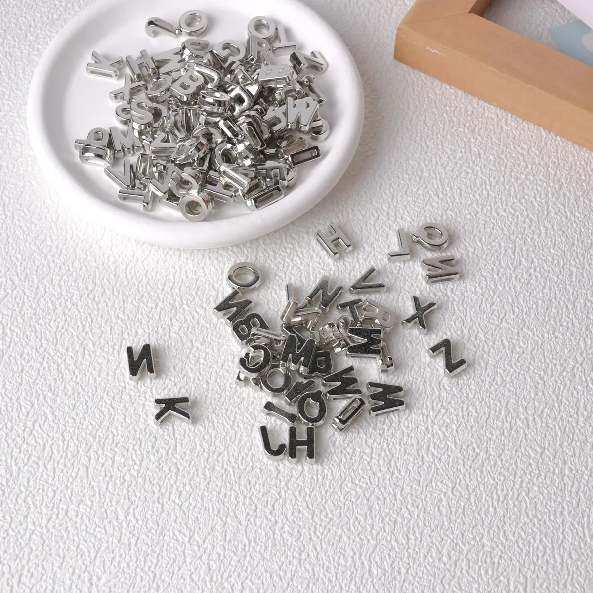 Horsdo Alphabet Letter Beads 9x12mm | Silver Plastic Loose Beads for Jewelry & Crafts - view 4