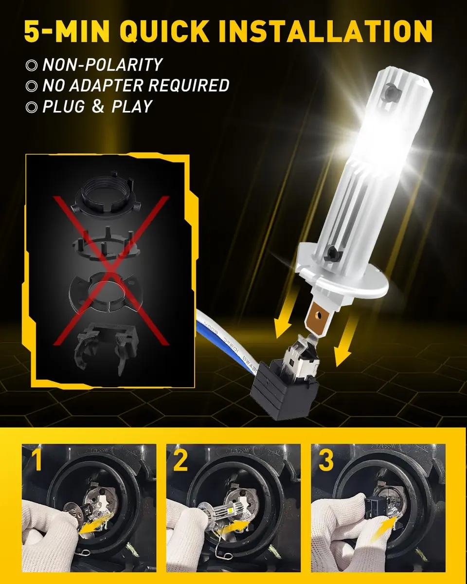 AUXITO H1 LED Bulb 600% Brighter 1:1 Mini Size No Adapter 5 Min Install No Flicker Pack of 2 - view 5