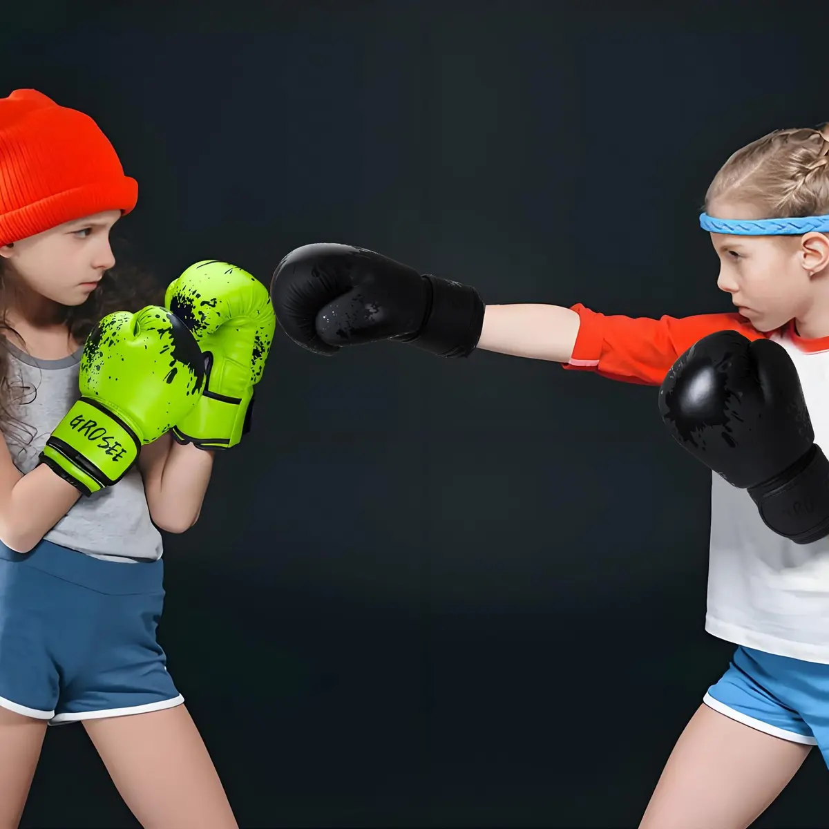 Grosee Kids Boxing Glove 10 oz (100-125 lbs) | Durable PU Leather & Cotton, Youth Sparring Gloves for Punching Bag, Kickboxing, Muay Thai, MMA (Black, 10 oz (100-125 lbs)) - view 7