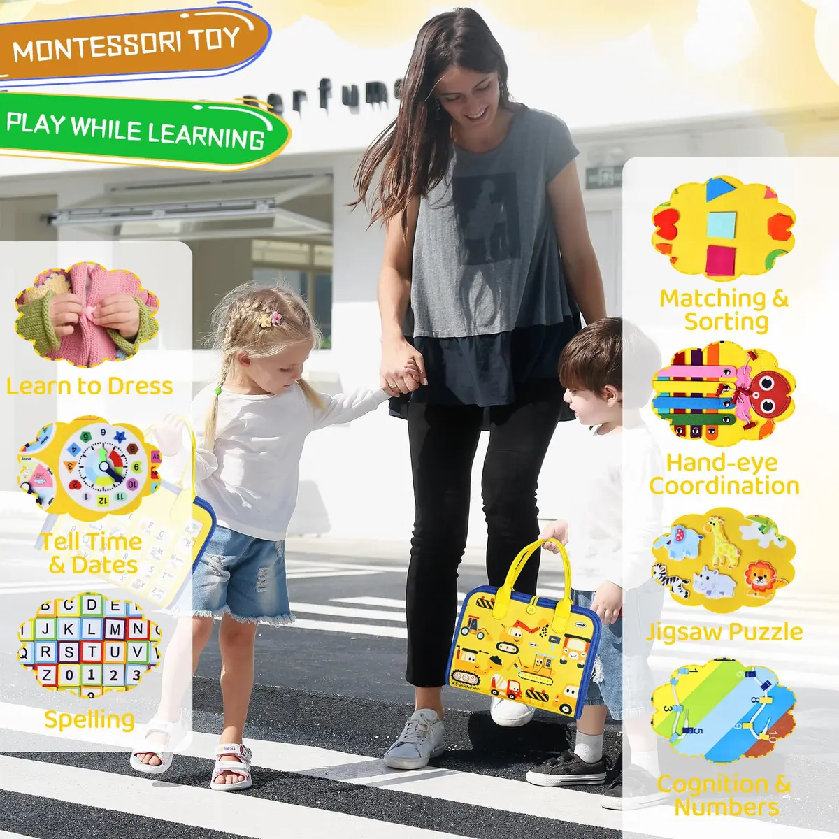 Esjay Busy Board Montessori Toys for Boys Girls 8 Pages | Educational Activities for Fine Motor Skills - view 6