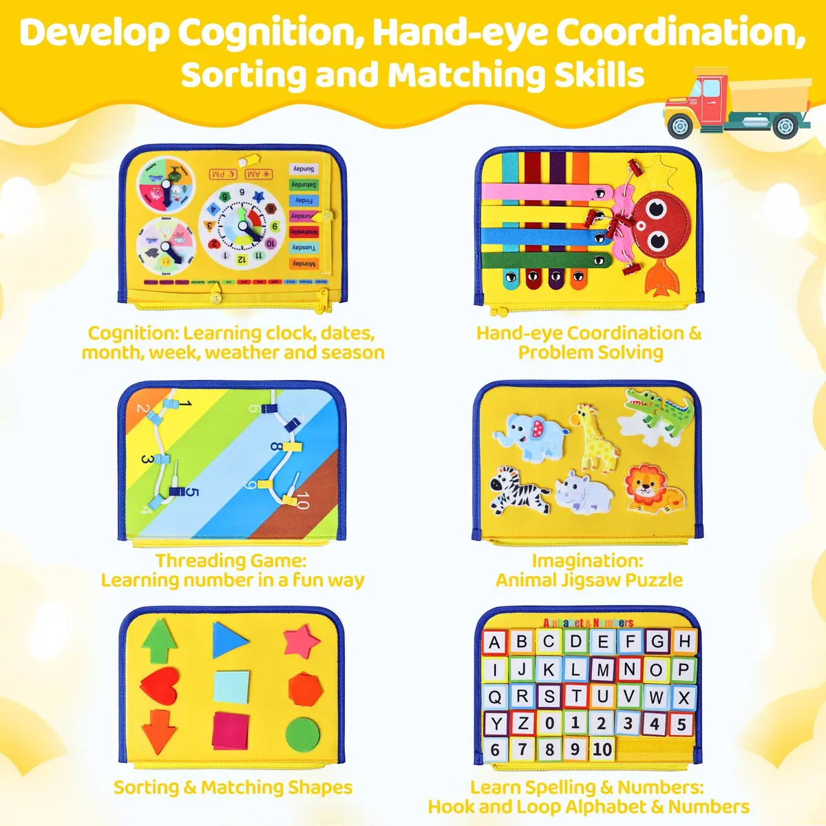 Esjay Busy Board Montessori Toys for Boys Girls 8 Pages | Educational Activities for Fine Motor Skills - view 3