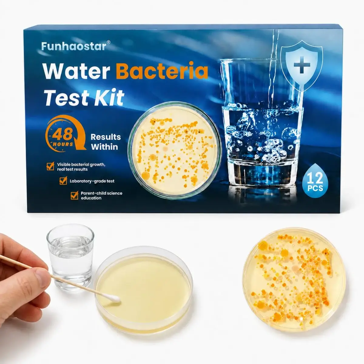 Funhaostar Bacteria Water Test Kit 12-Pack | Accurate Lab Analysis Included - main product image