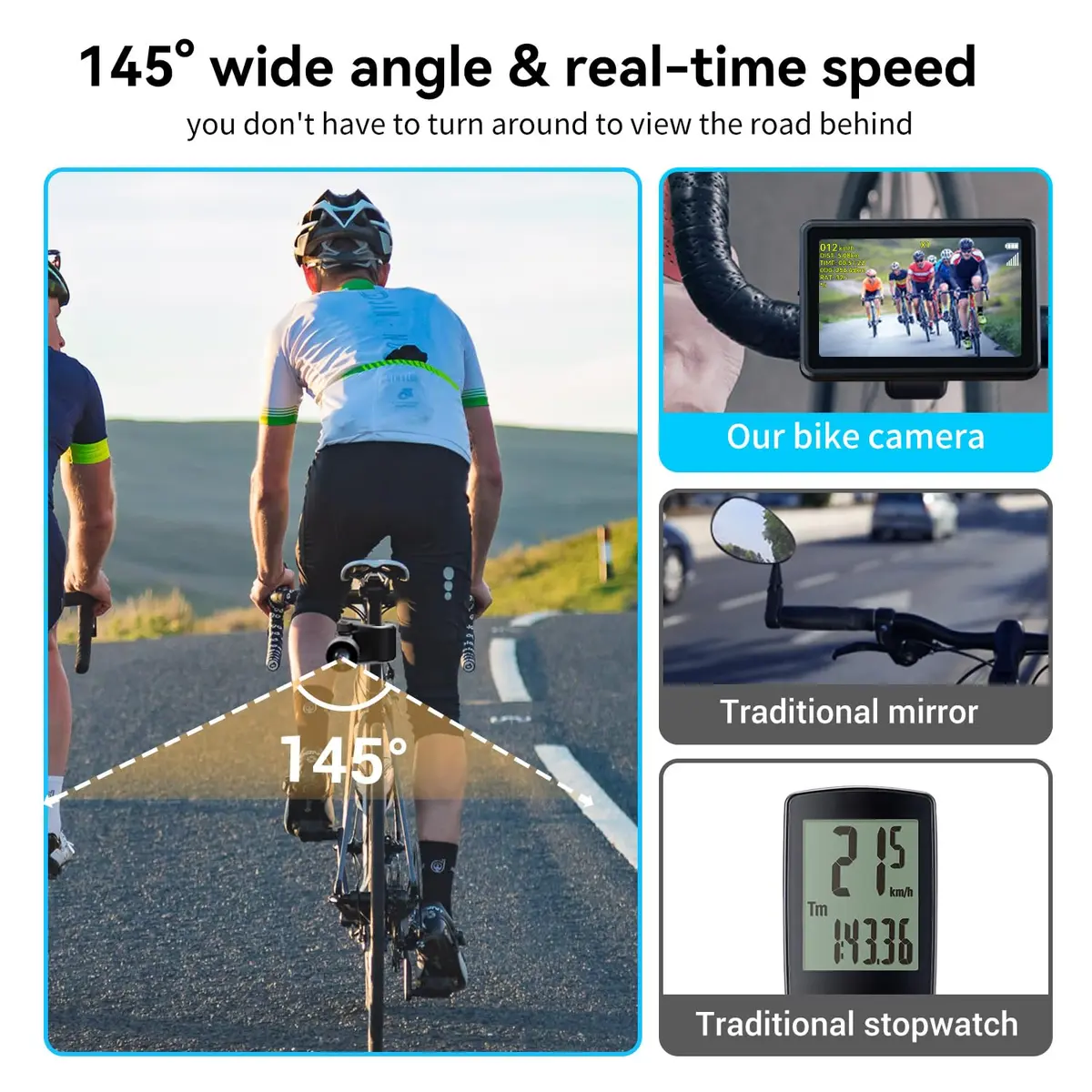 FEISIKE Bike Camera with 4.3" Display & Cyclocomputer | 145° Wide-Angle Night Vision Rearview Mirror for Safer Rides - view 6