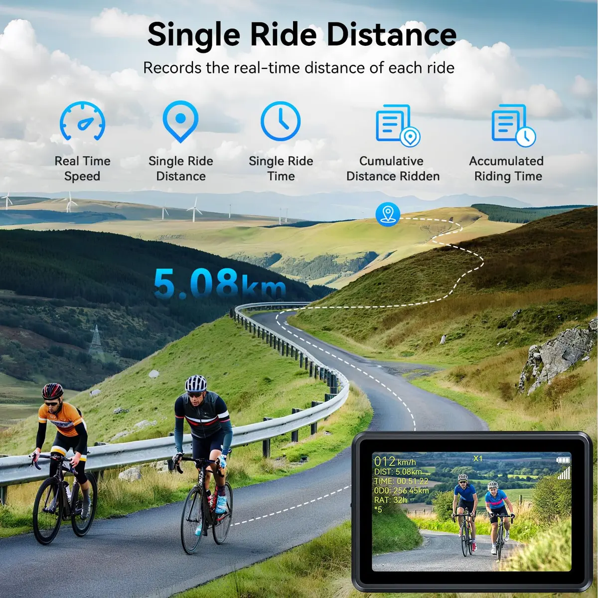 FEISIKE Bike Camera with 4.3" Display & Cyclocomputer | 145° Wide-Angle Night Vision Rearview Mirror for Safer Rides - view 3