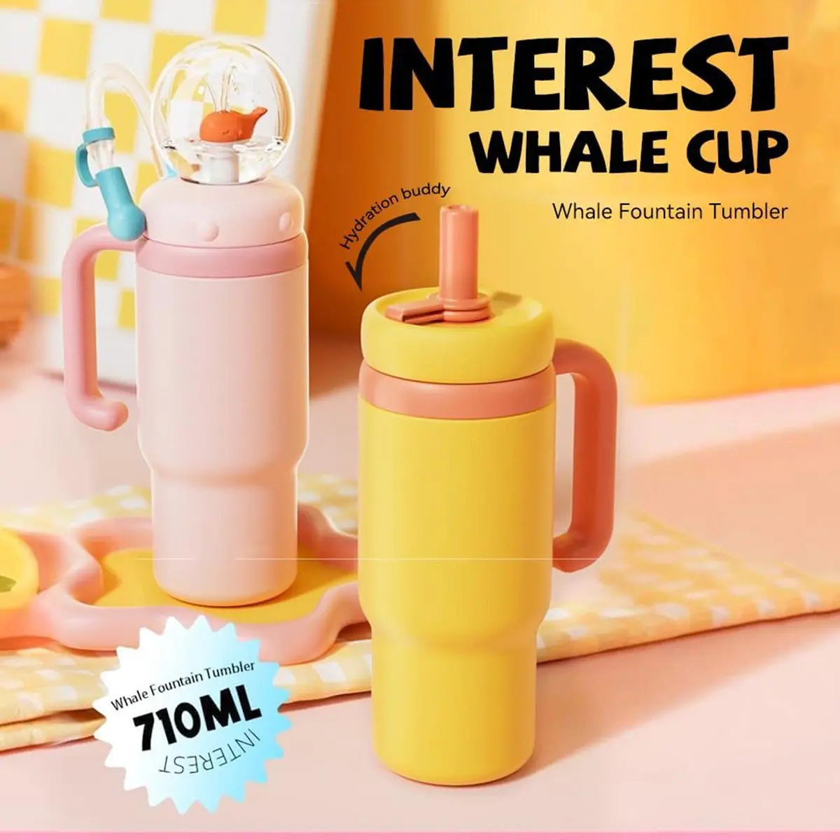 FRAGRANTGARDEN Whale Squirt 24oz Insulated Water Bottle with Handle | Leak-Proof Stainless Steel Kids & Adults - view 2