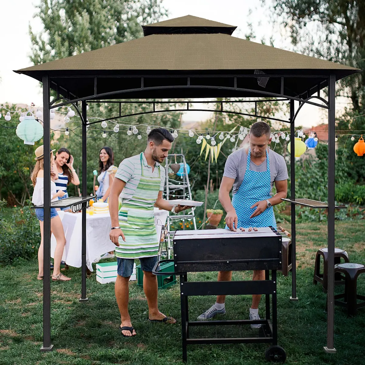 Wonwon Grill Gazebo Replacement Canopy Top 5x8 Khaki Ripstop | Double Tiered Outdoor BBQ Cover - view 7
