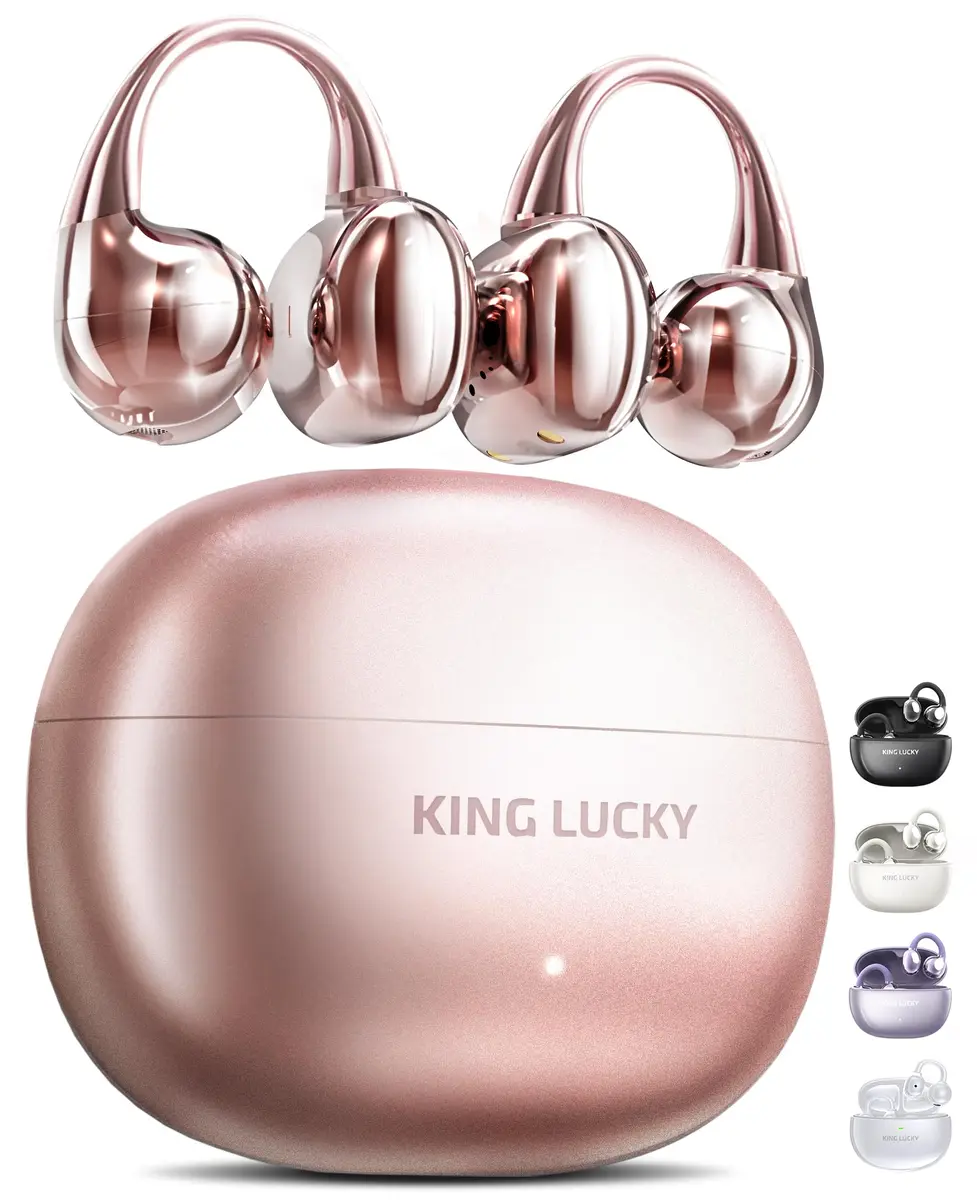 Kinglucky Clip-On Earbuds Gen 3 | Open-Ear Wireless Bluetooth 6.0 Headphones with Mic, 50H Play, ENC, Waterproof, Pink - main product image