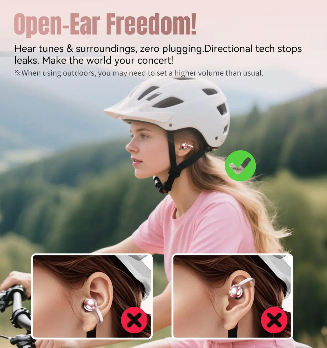 Kinglucky Clip-On Earbuds Gen 3 | Open-Ear Wireless Bluetooth 6.0 Headphones with Mic, 50H Play, ENC, Waterproof, Pink - view 9