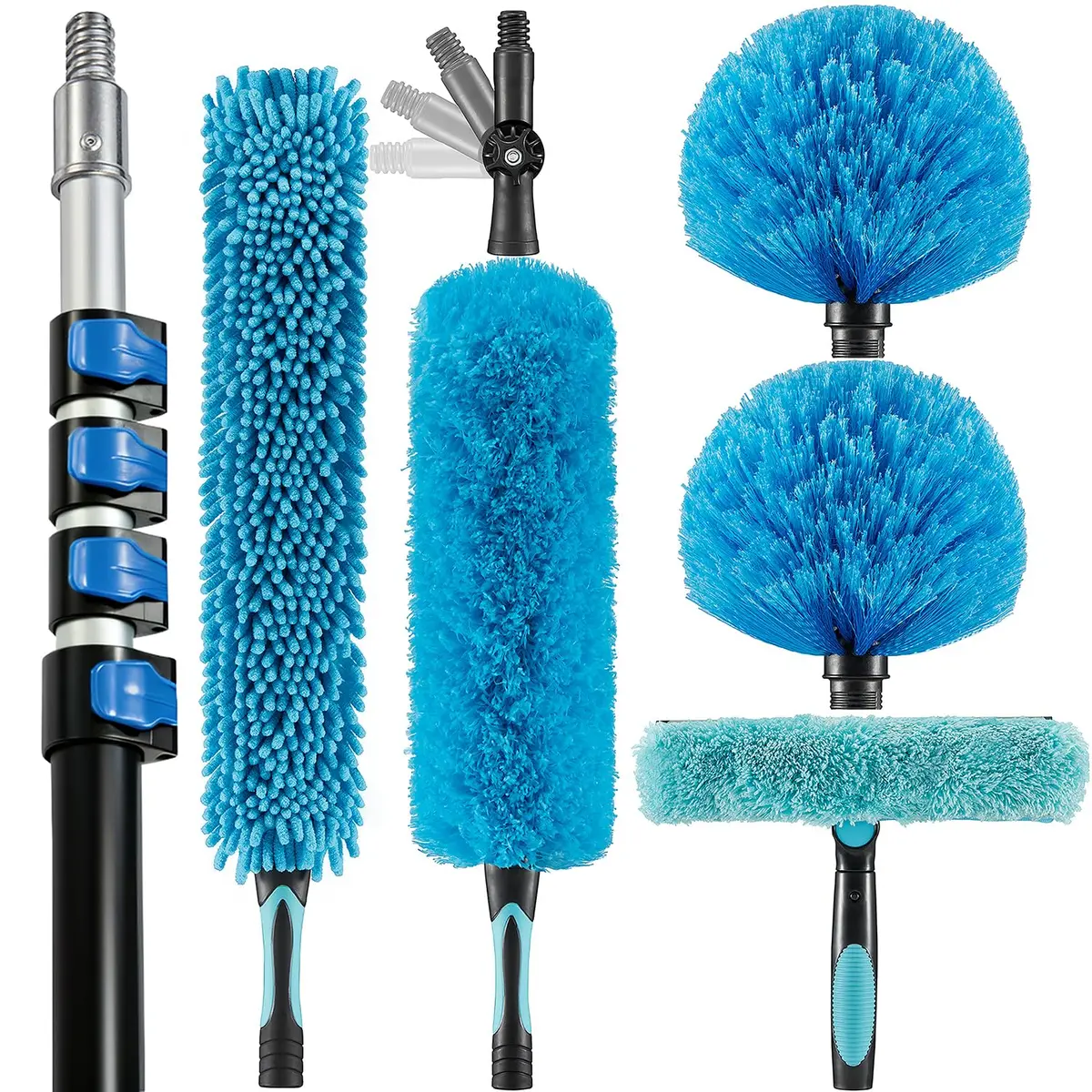 Hicavar Extendable Feather Duster with 6-24ft (7.3m) Telescopic Pole | Cobweb & Ceiling Fan Cleaner Kit - main product image