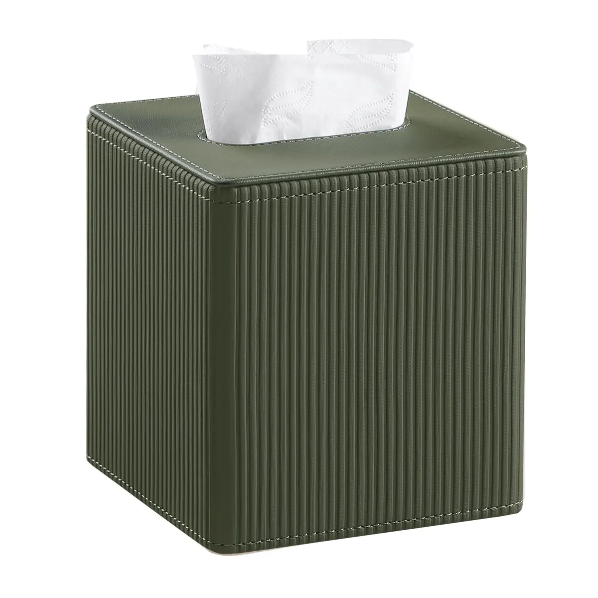 Cretkhp PU Leather Square Tissue Box Cover Green | Modern Decorative Holder for Bathroom, Office, Desk - main product image