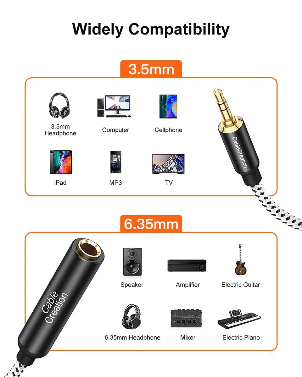 CableCreation 3.5mm Male to 6.35mm Female TRS Audio Adapter Cable 0.4m | Connects Headphones to Keyboards and Speakers - view 7