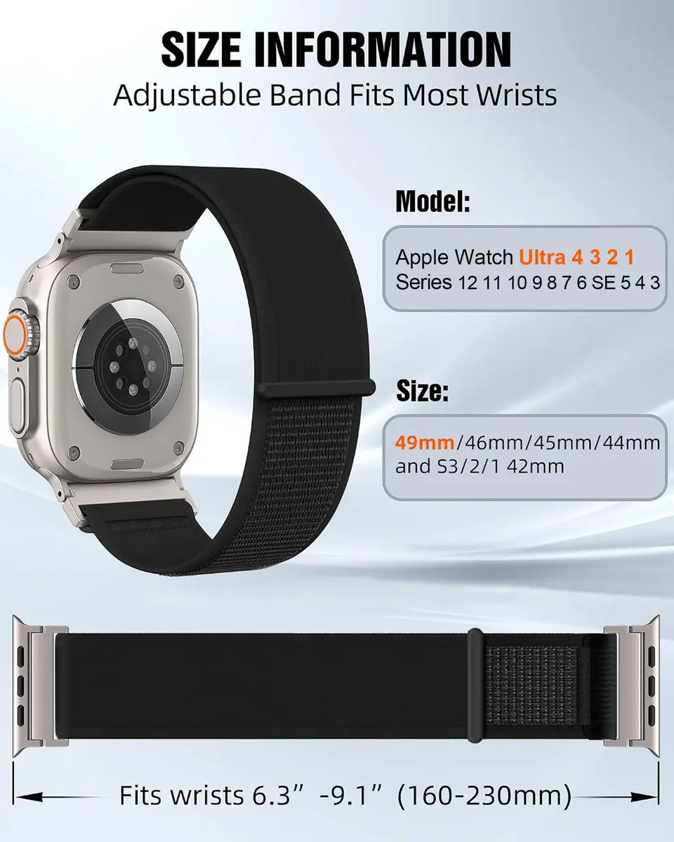 WANLISS Trail Loop Nylon Sport Band for Apple Watch Ultra 4 3 2 1 | Breathable, Rugged & Adjustable (70-120 chars) - view 3