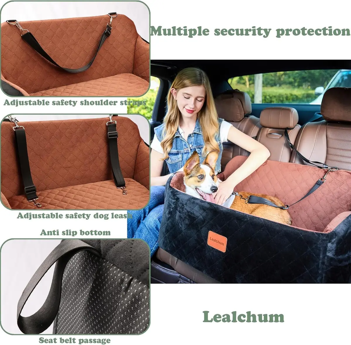 Lealchum Dog Car Seat for Medium/Large Dogs | Washable, Safe & Comfortable - view 4