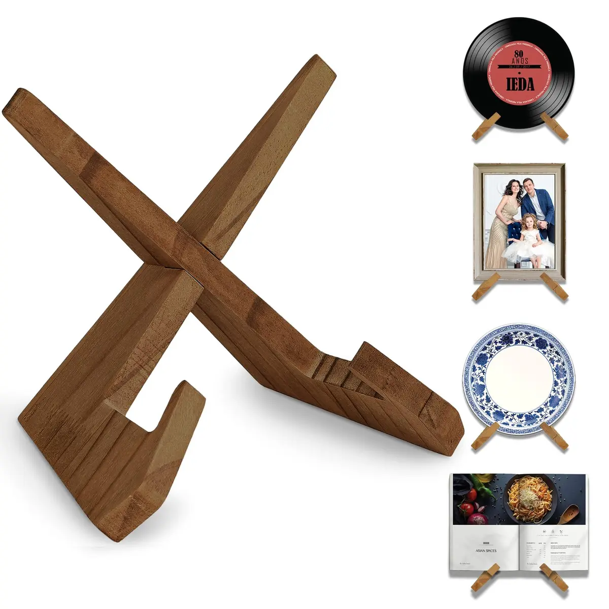 KINYFY Wooden Vinyl Record Stand, Plate Holder Display Stand 24 cm (9.5 in) | Vintage Style for Books & Photos - main product image