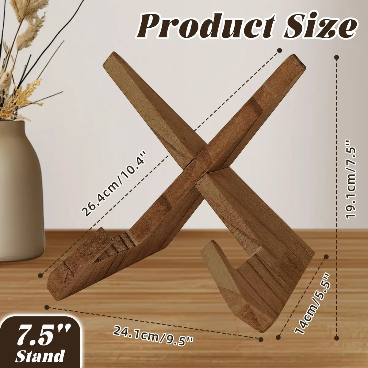 KINYFY Wooden Vinyl Record Stand, Plate Holder Display Stand 24 cm (9.5 in) | Vintage Style for Books & Photos - view 2
