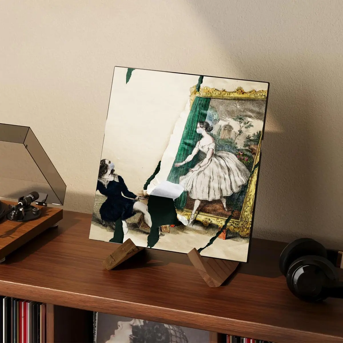 KINYFY Wooden Vinyl Record Stand, Plate Holder Display Stand 24 cm (9.5 in) | Vintage Style for Books & Photos - view 3