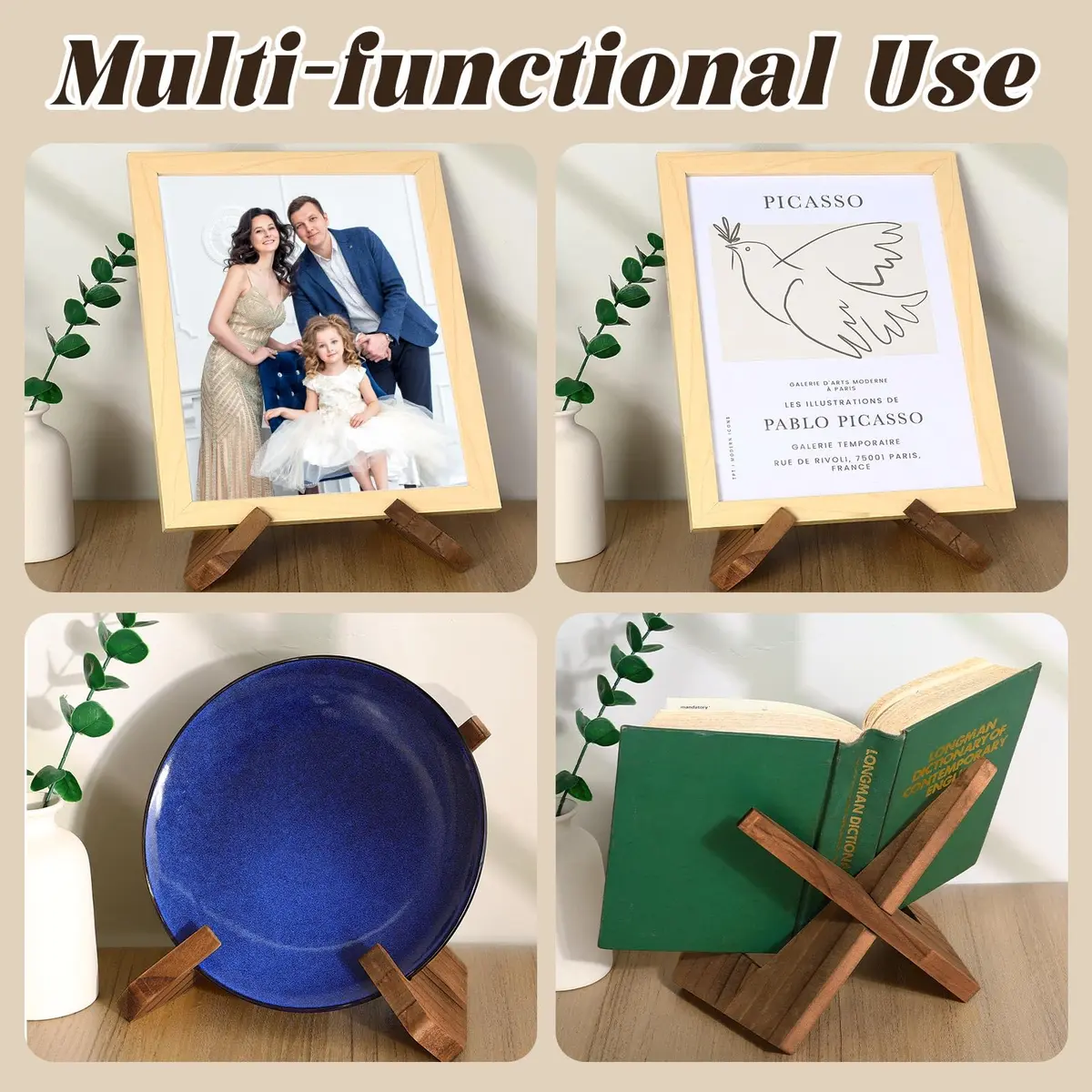 KINYFY Wooden Vinyl Record Stand, Plate Holder Display Stand 24 cm (9.5 in) | Vintage Style for Books & Photos - view 4