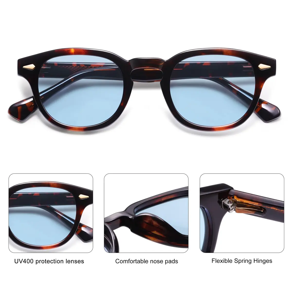 SOJOS Retro Small Round Sunglasses for Men Women Trendy Circle Style UV400 Lenses Unisex Sun Glasses SJ2251, Dark Tortoise Frame/Blue Lens - view 4