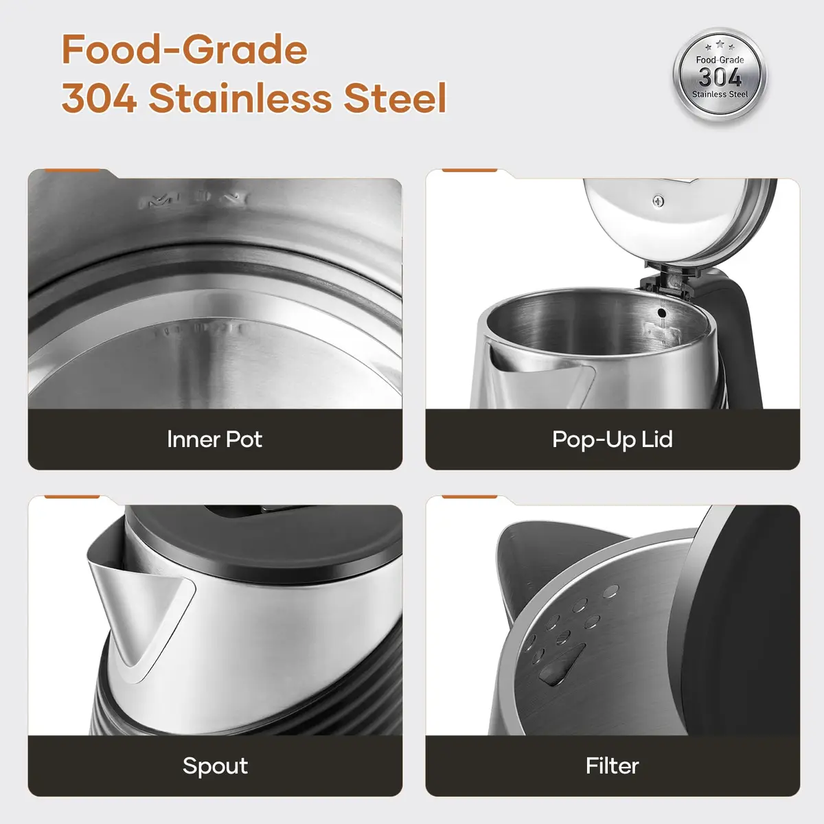 Olega Electric Kettle 1.8L | 1500W Stainless Steel Water Boiling for Coffee & Tea - view 6