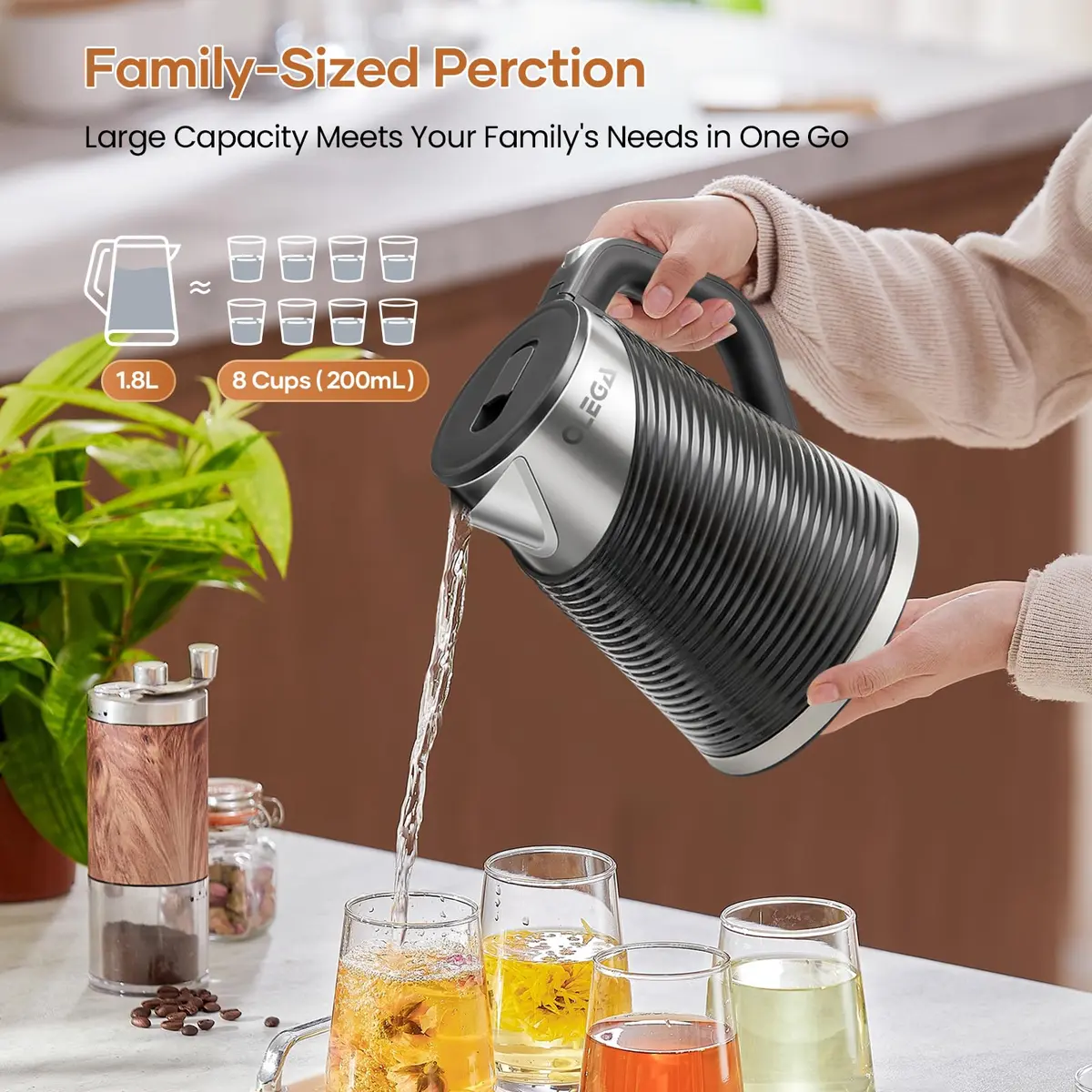 Olega Electric Kettle 1.8L | 1500W Stainless Steel Water Boiling for Coffee & Tea - view 4