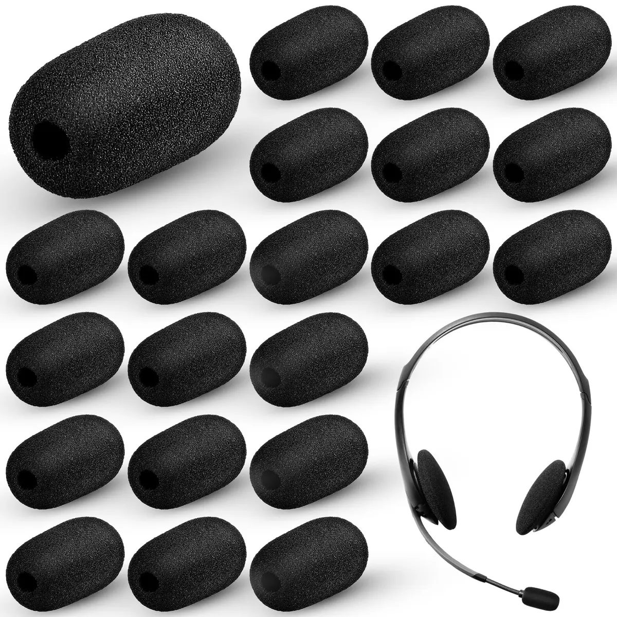 Innconee Mini Mic Foam Windscreen Covers 5mm x 3.6cm (20 Pcs) | Noise Reduction for Headset & Lapel Mics - main product image