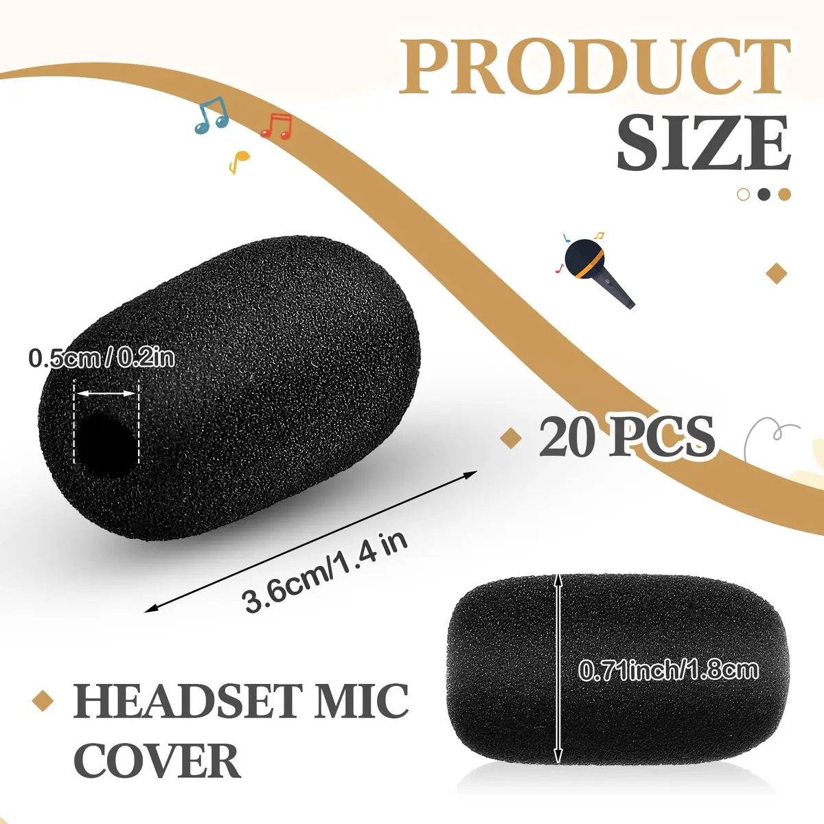 Innconee Mini Mic Foam Windscreen Covers 5mm x 3.6cm (20 Pcs) | Noise Reduction for Headset & Lapel Mics - view 2