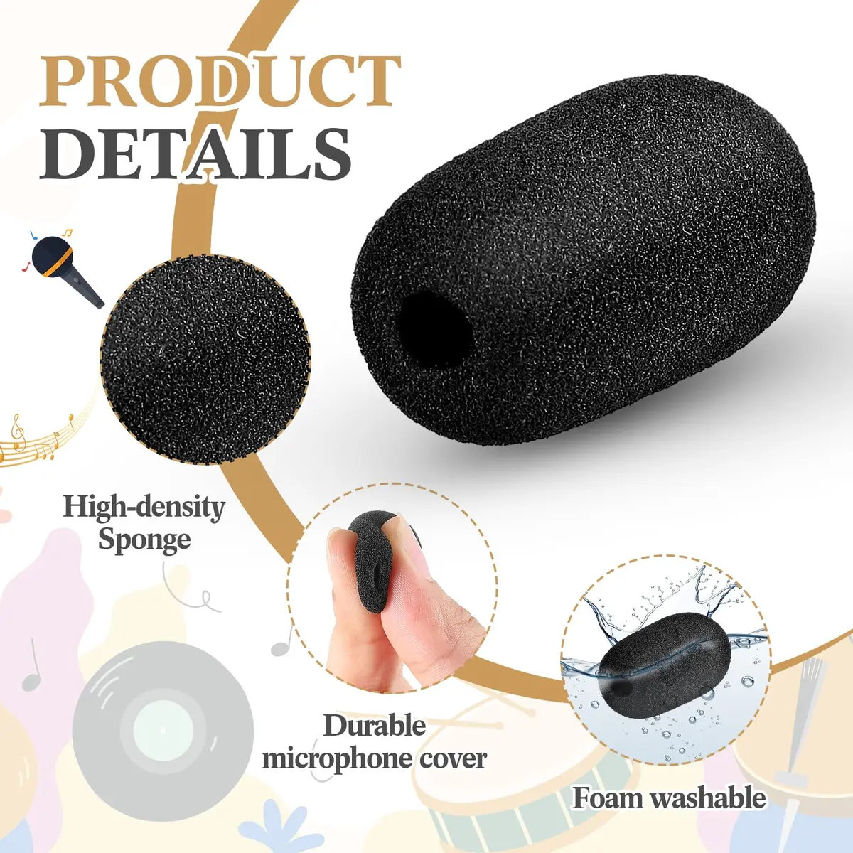 Innconee Mini Mic Foam Windscreen Covers 5mm x 3.6cm (20 Pcs) | Noise Reduction for Headset & Lapel Mics - view 3