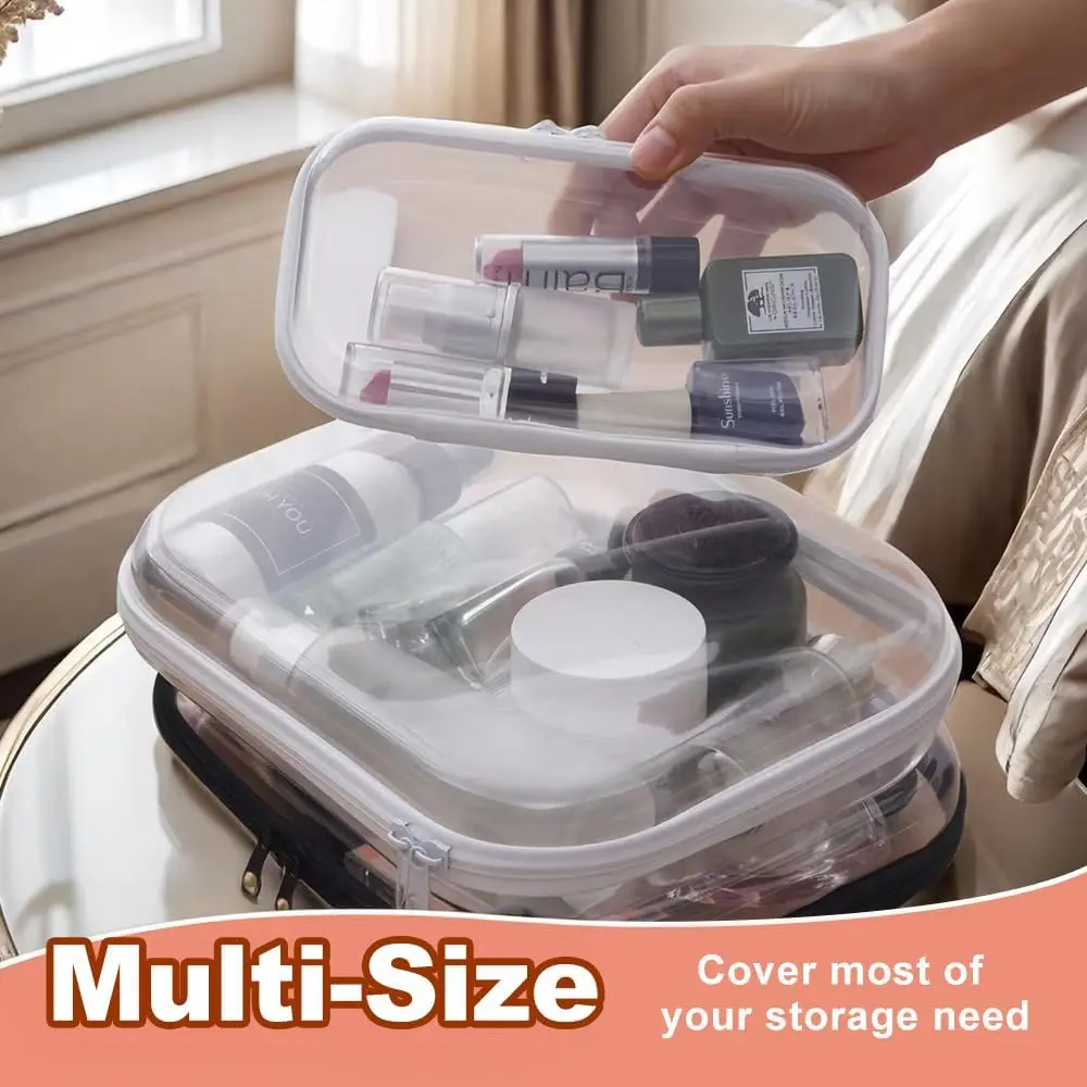 FHDUSRYO 6 Pcs Clear Hard Shell Zipper Case, Travel Makeup Bag | Multi-Size Waterproof Organizer for Cosmetics & Toiletries - view 5