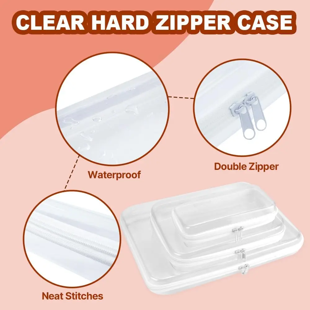 FHDUSRYO 6 Pcs Clear Hard Shell Zipper Case, Travel Makeup Bag | Multi-Size Waterproof Organizer for Cosmetics & Toiletries - view 3