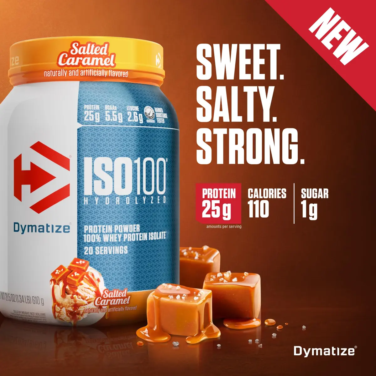 Dymatize ISO100 Whey Protein Isolate Salted Caramel 608g (1.34 lb) | 25g Protein Per Serving - view 2