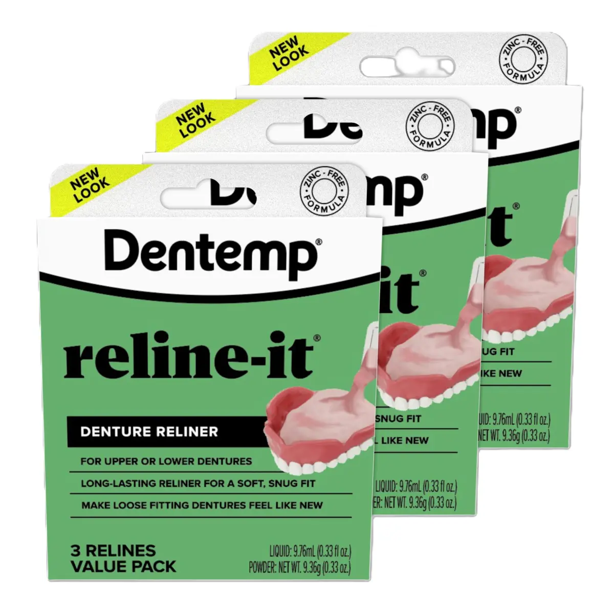 Dentemp Reline-It Denture Reliner Kit Value Pack 9 Relines | Professional Dental Soft Reline Material - main product image