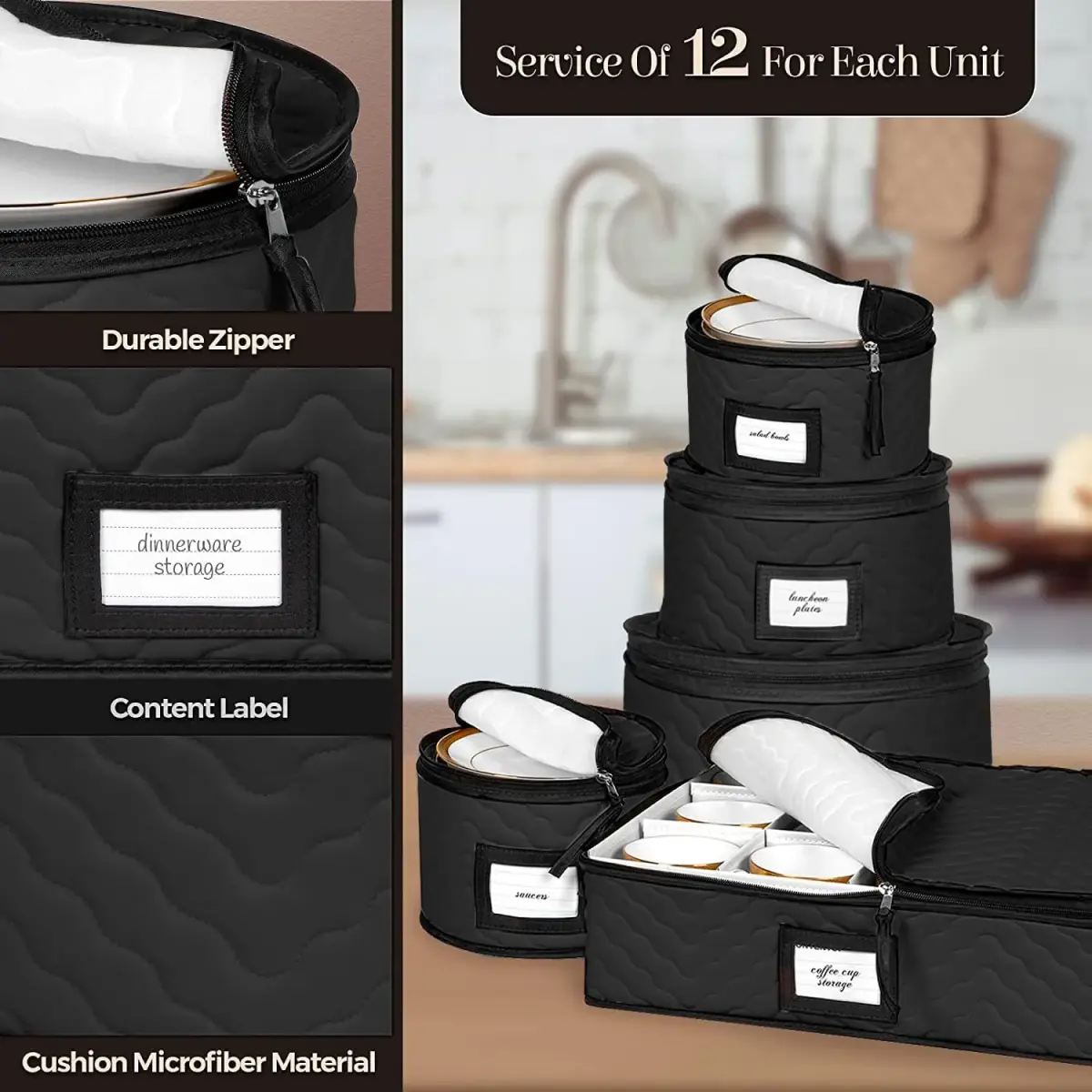 HOLDN’ STORAGE 5-Piece China Storage Set for 12 Place Settings | Quilted Microfiber with Dividers - view 6