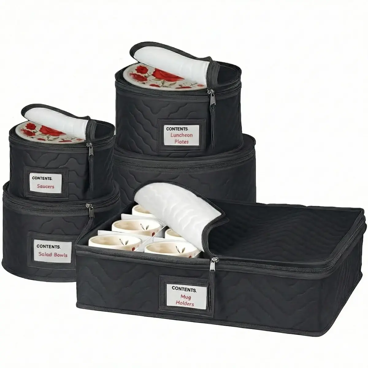 HOLDN’ STORAGE 5-Piece China Storage Set for 12 Place Settings | Quilted Microfiber with Dividers - main product image