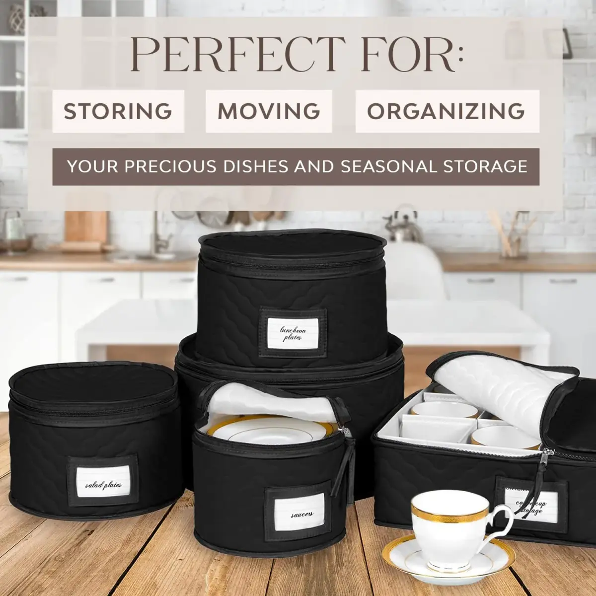 HOLDN’ STORAGE 5-Piece China Storage Set for 12 Place Settings | Quilted Microfiber with Dividers - view 2