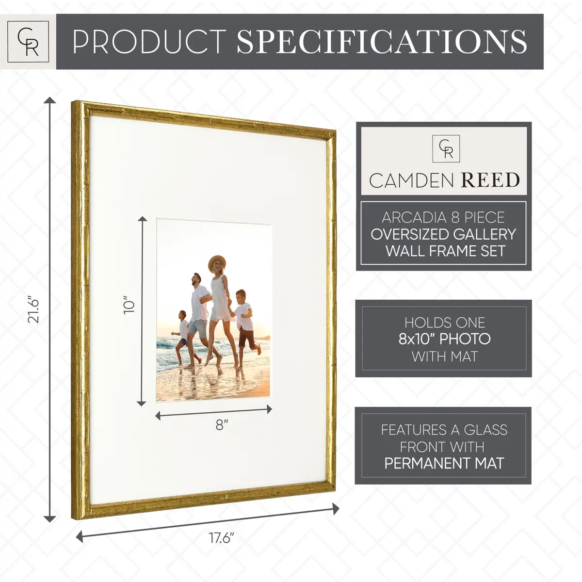 Camden Reed Arcadia Gallery Wall Frame Set, 16x20 and 16x16 Inch Matted Frames, 8 Piece, Antique Gold - view 2