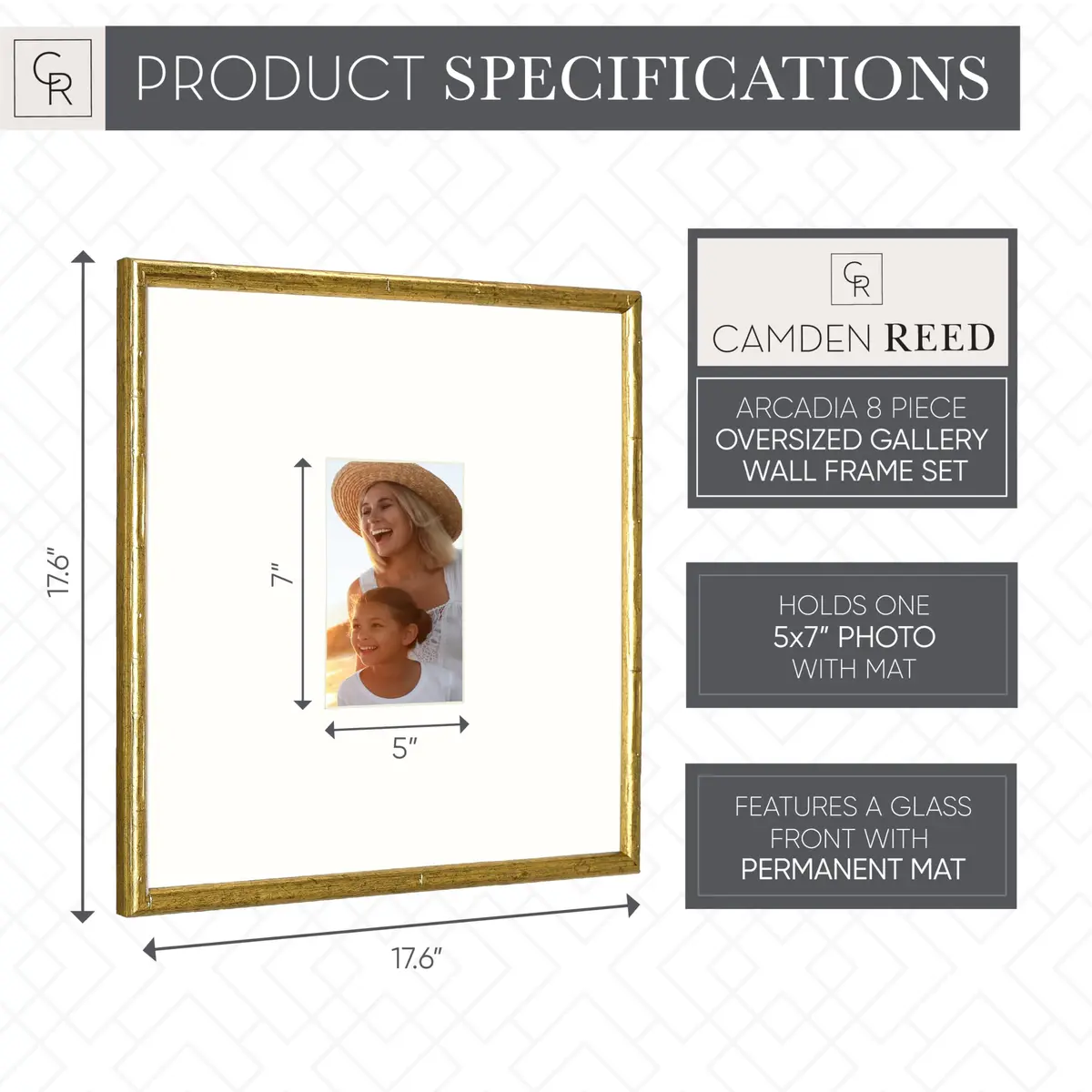Camden Reed Arcadia Gallery Wall Frame Set, 16x20 and 16x16 Inch Matted Frames, 8 Piece, Antique Gold - view 3