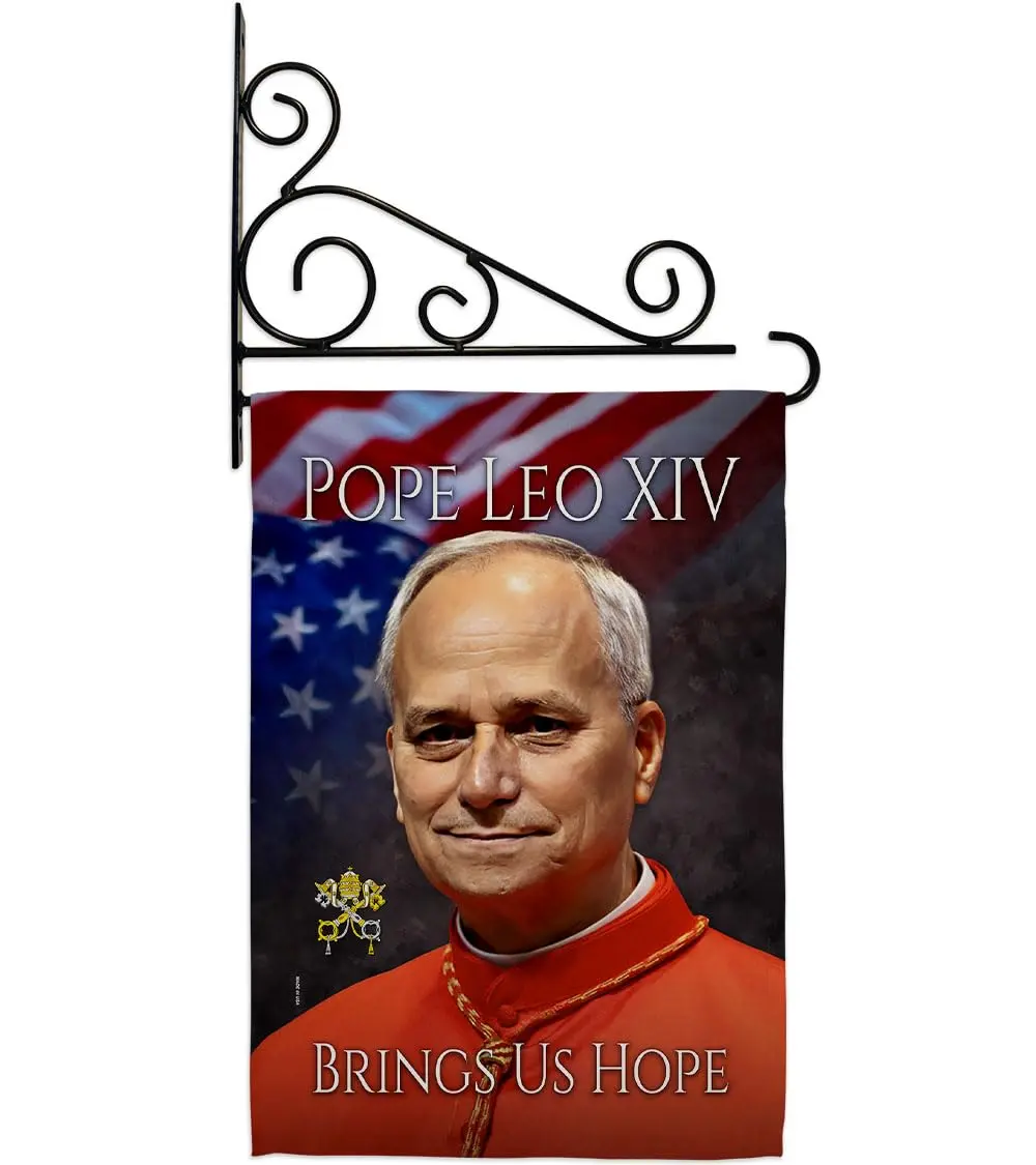 Pope Leo XIV Tribute Flag Holder Kit Wall Hanging Canvas Tapestry 13" x 18.5" | Weather Resistant Made in USA - main product image