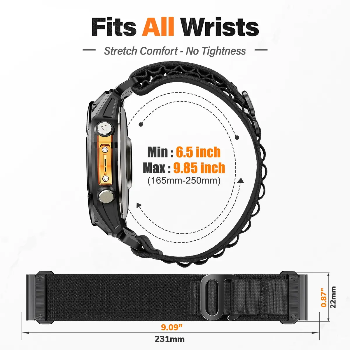 NotoCity Alpine Loop Nylon Watch Band Compatible with Garmin Fenix 8/7/6/5 Series 47mm, Quickfit 22mm Rugged Watch Bands for Epix Gen 2/Fenix 8 Pro/7 Pro/6 Pro/5 Plus/Forerunner 935/S62 (Black) - view 3