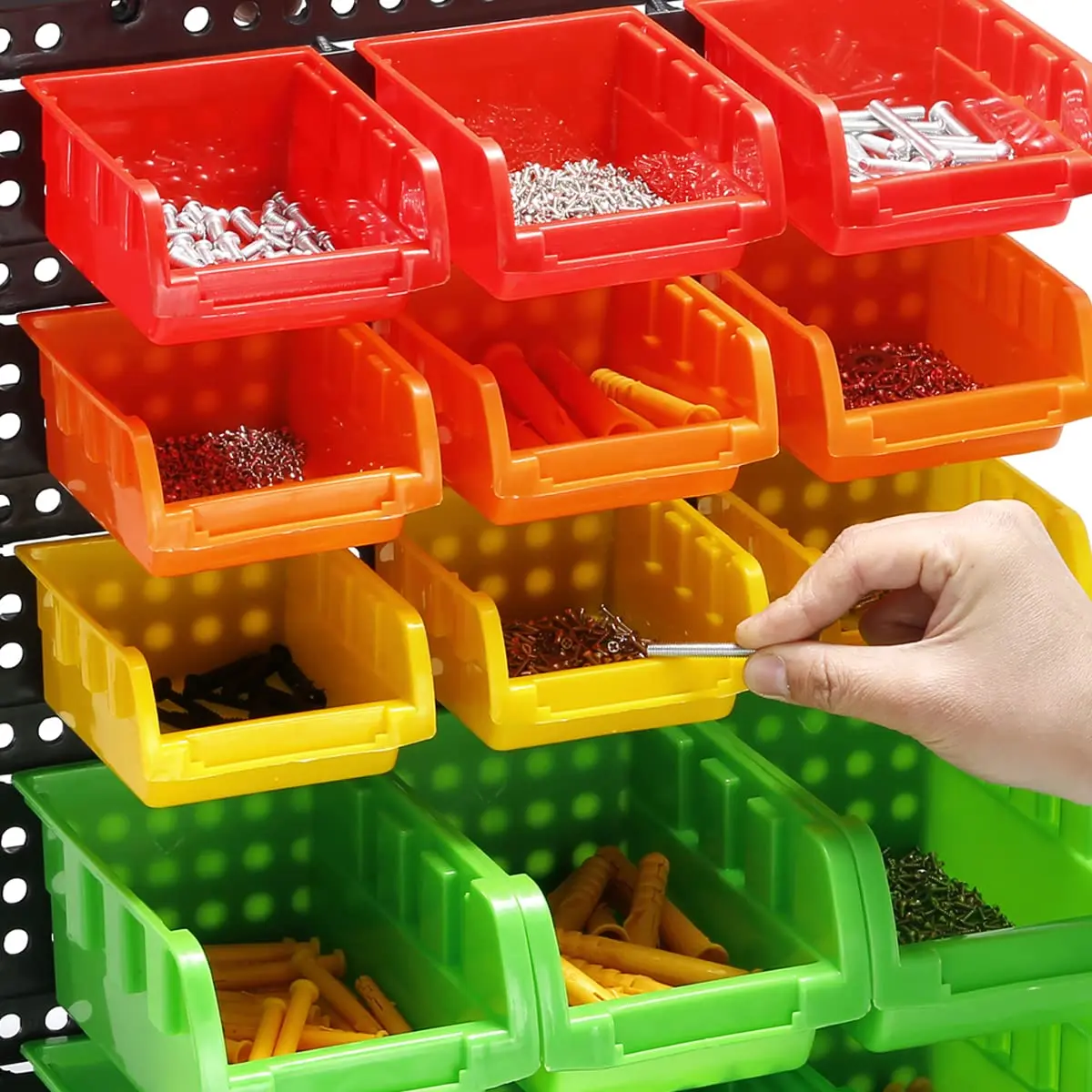 MULSAME Wall Mounted Storage Bins 4-Pack | Garage Organizer with Pegboard Bright Colors 50.4"x32.4" - view 6