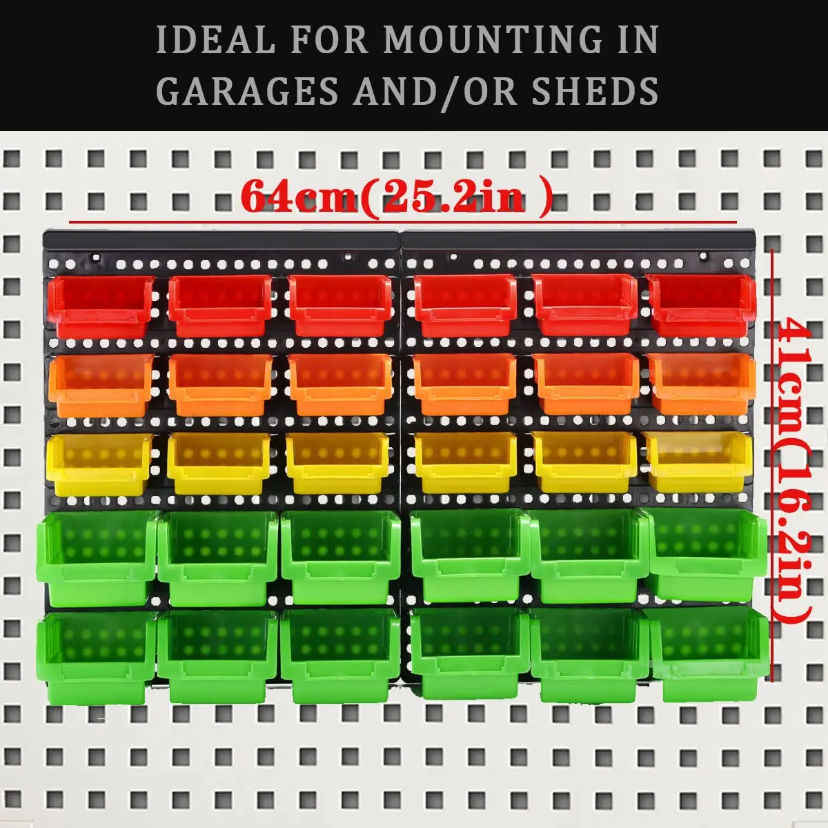 MULSAME Wall Mounted Storage Bins 4-Pack | Garage Organizer with Pegboard Bright Colors 50.4"x32.4" - view 2