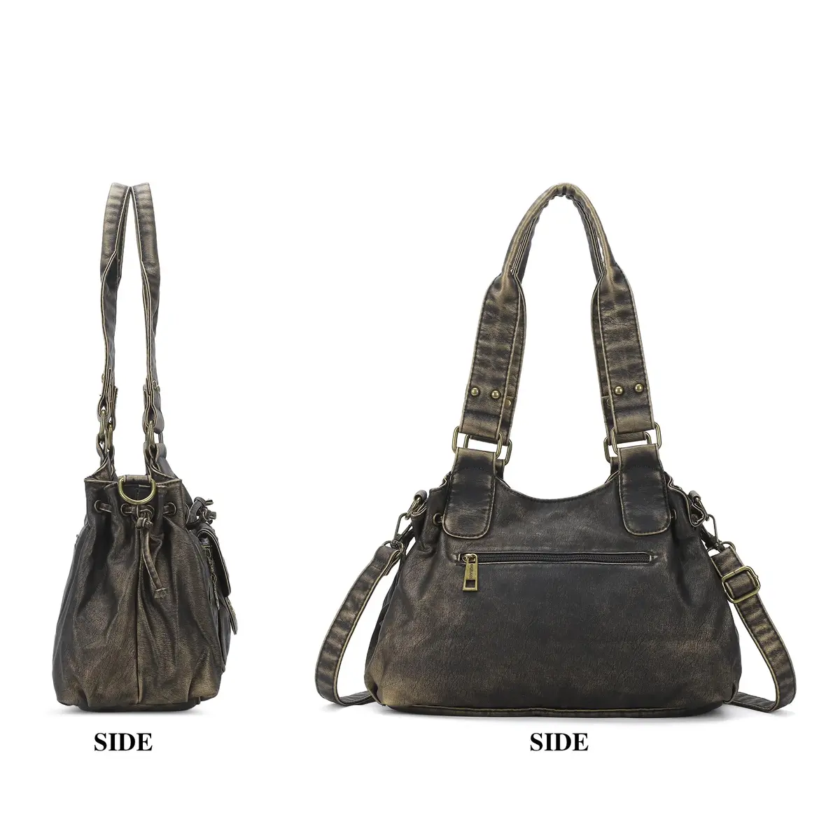 Angel Kiss Small Hobo Bag for Women Retro Washed Leather Shoulder Handbag Roomy Top Handles with Removable Strap | Vintage Chic & Practical - view 6