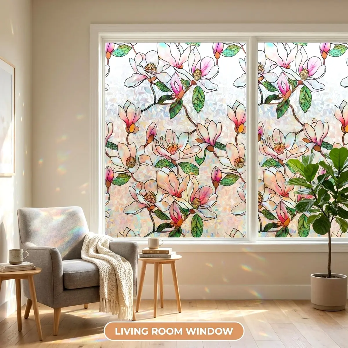 Mikomer Magnolia Rainbow Window Film Privacy Door Tint 17.5x78.7in | Stained Glass Sun Blocking Decor - view 7