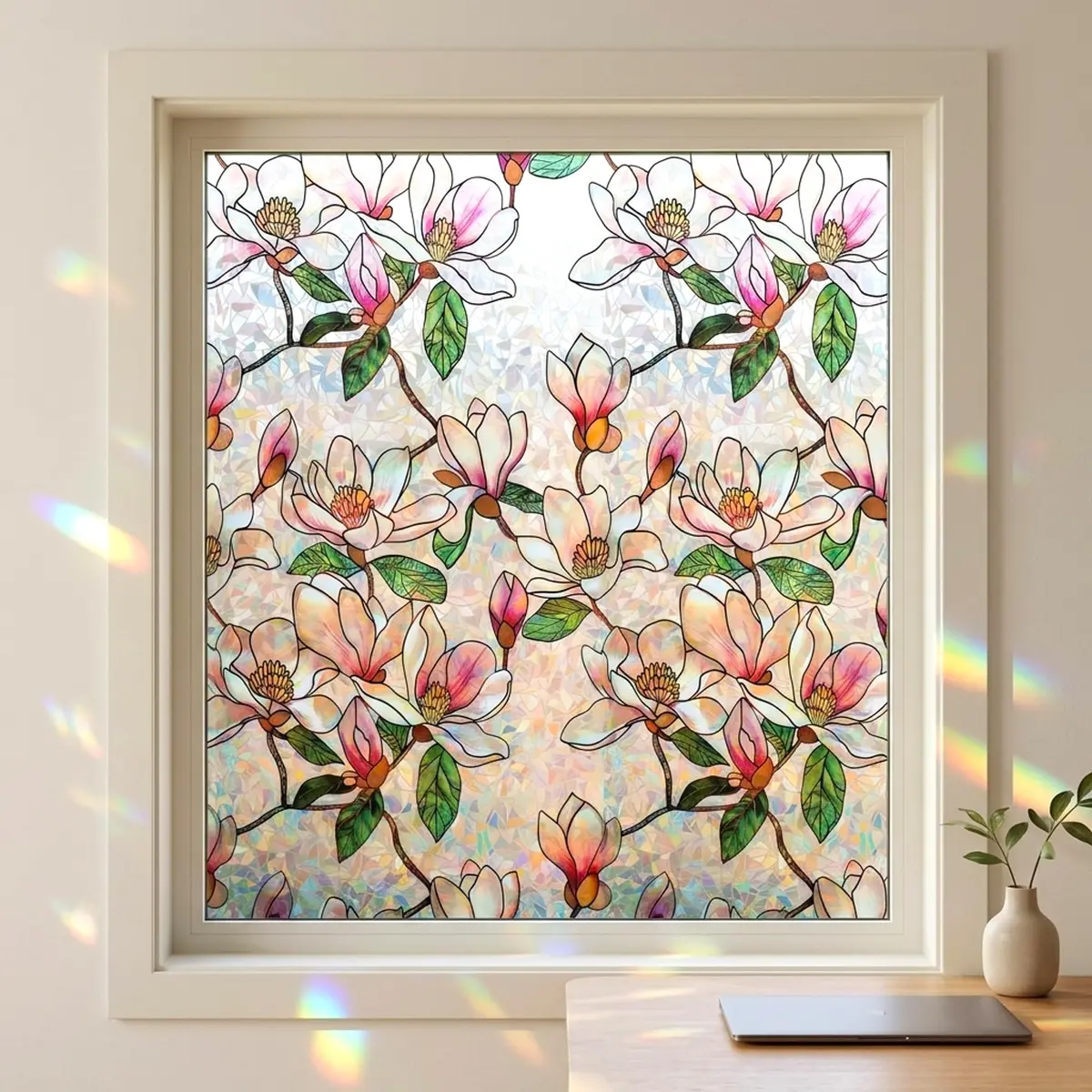 Mikomer Magnolia Rainbow Window Film Privacy Door Tint 17.5x78.7in | Stained Glass Sun Blocking Decor - view 8