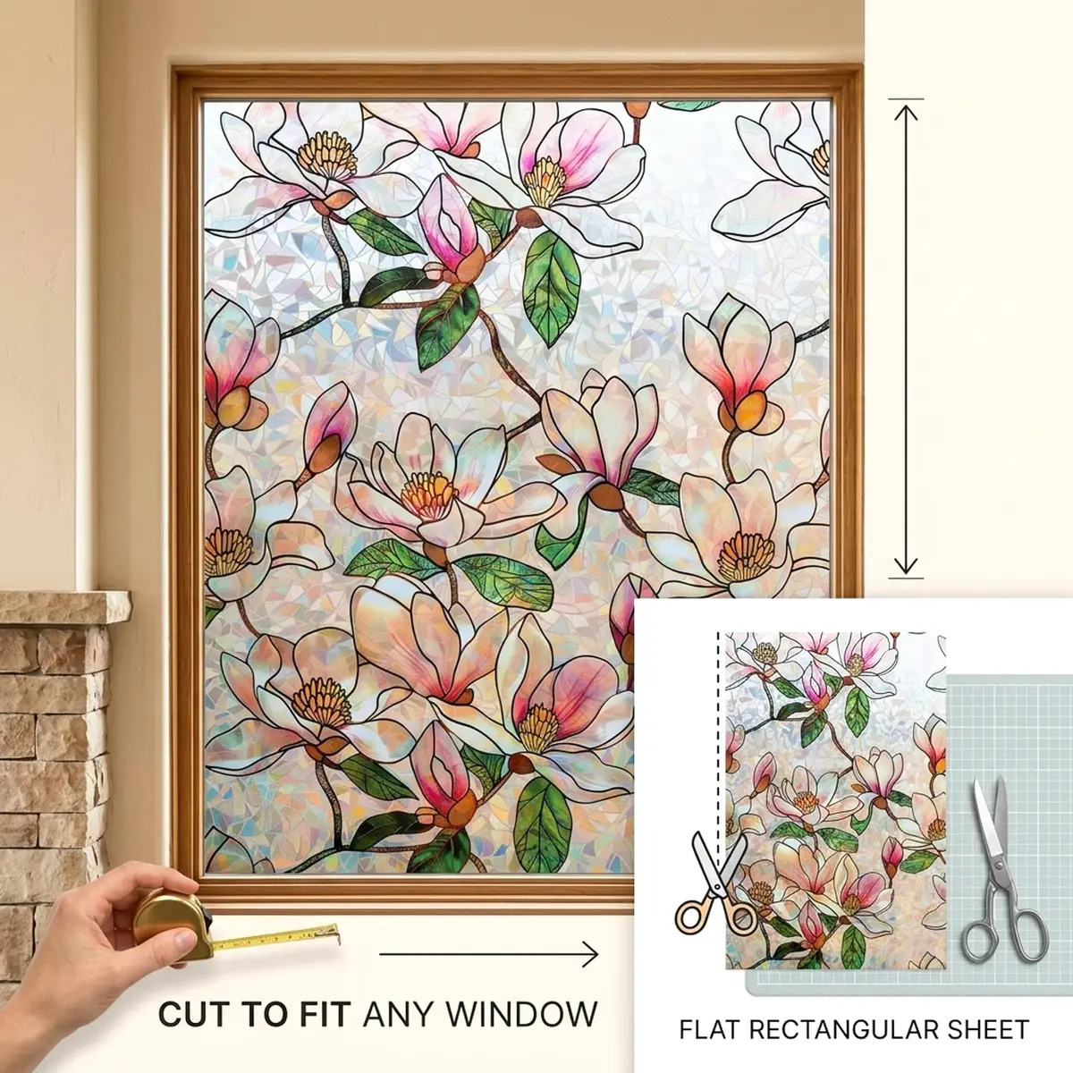 Mikomer Magnolia Rainbow Window Film Privacy Door Tint 17.5x78.7in | Stained Glass Sun Blocking Decor - view 9