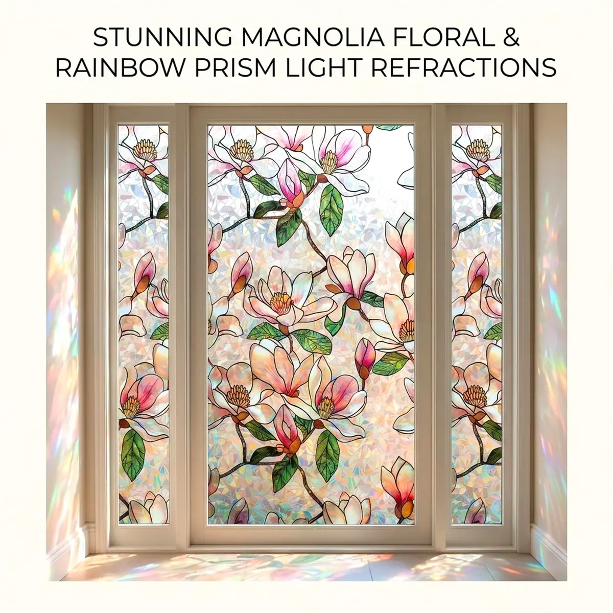 Mikomer Magnolia Rainbow Window Film Privacy Door Tint 17.5x78.7in | Stained Glass Sun Blocking Decor - view 2